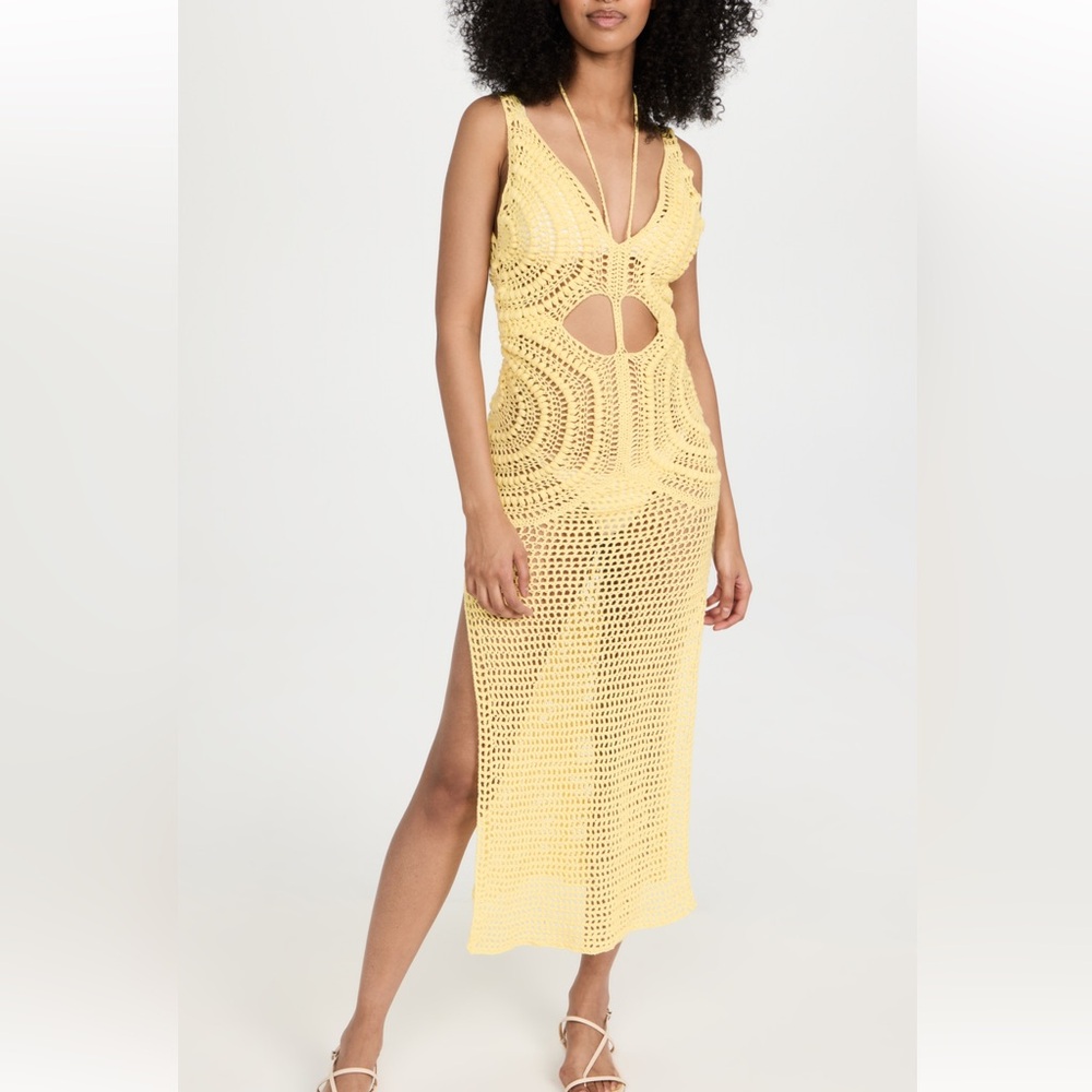 Elexjay Yellow Crochet Swim Cover-Up Dress